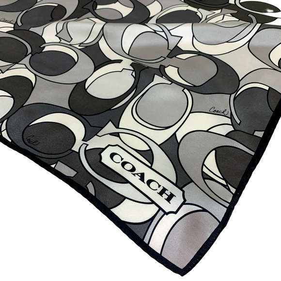 COACH Vintage 27" Square Silk Scarf Tonal Gray OPTIC Signature Pattern - Picture 8 of 10